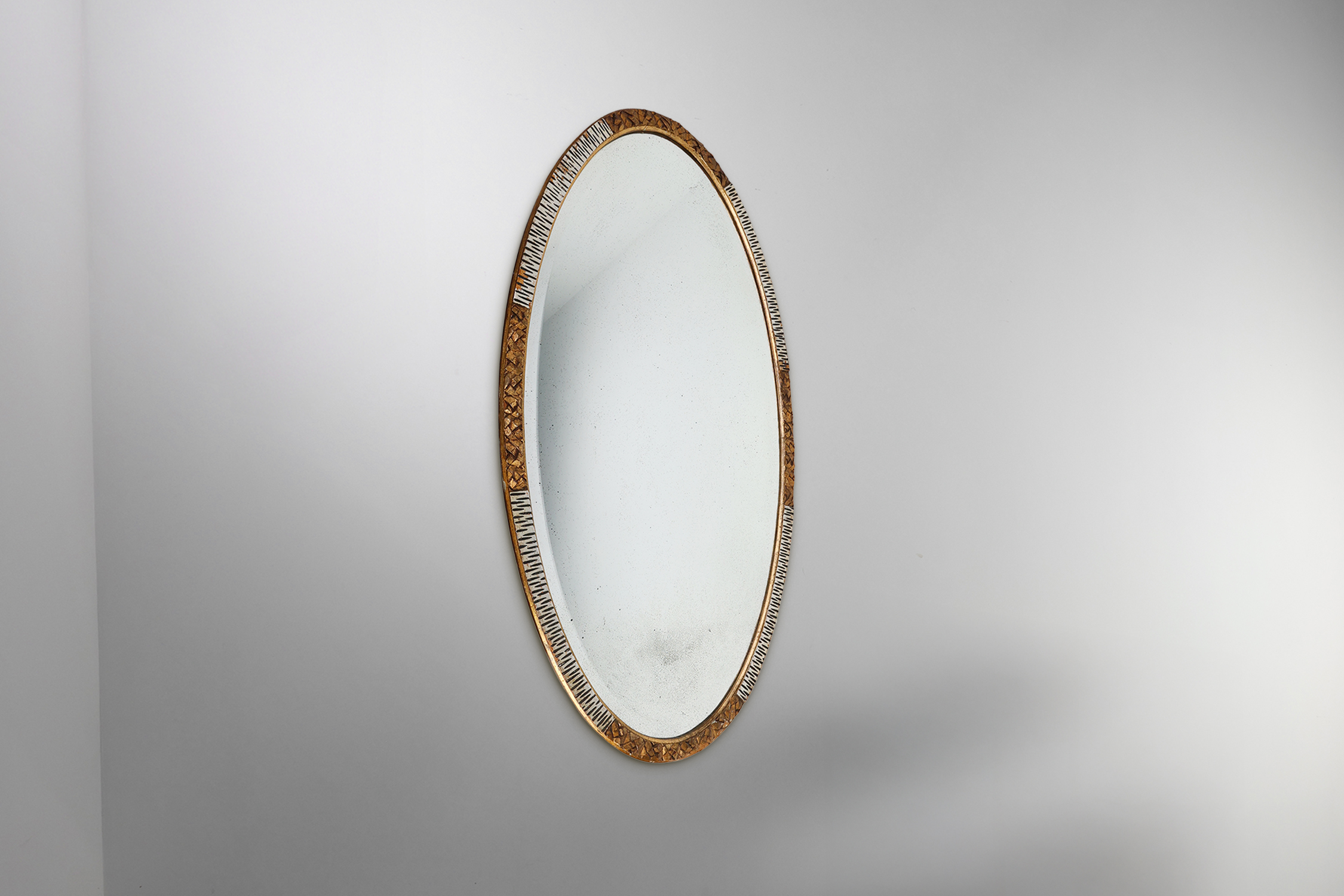 Large French Art Deco gilded and silvered Oval Mirror, ca. 1910thumbnail